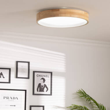 Plafón  LED 30W Circular em Madeira e Alumínio Ø570 mm CCT Selecionável Dari