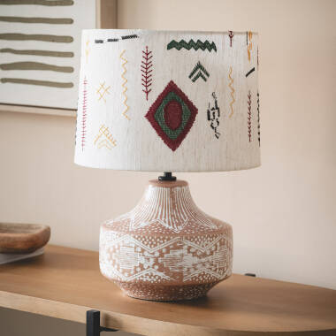 Imagen de Lámpara de Mesa en Tela y Madera Agra