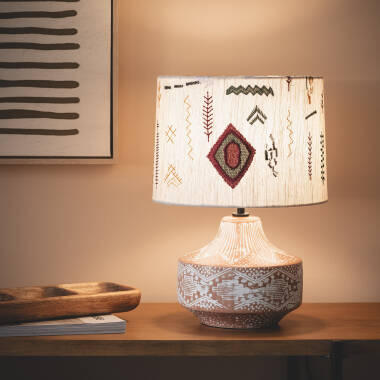 Imagen de Lámpara de Mesa en Tela y Cerámica Agra