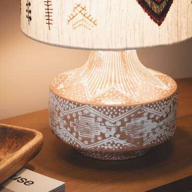 Imagen de Lámpara de Mesa en Tela y Madera Agra