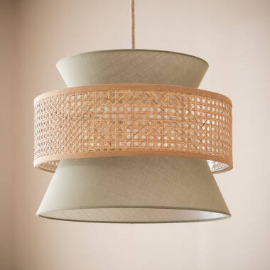 Lámpara Colgante Ratán y Tela Chulu
