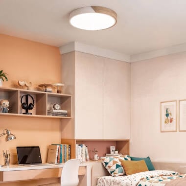 Imagem de Plafón LED 24W Circular Madeira e Alumínio Ø418 mm CCT Selecionável Semi-Dari