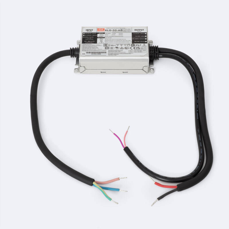 Imagem de Driver MEAN WELL Regulável 1-10V IP67 100-240V Saída 22-54V 1000-2100mA 50W XLG-50-H-AB