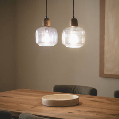 Imagen de Lámpara Colgante Madera y Cristal Amber Dallas 2 Focos  ILUZZIA