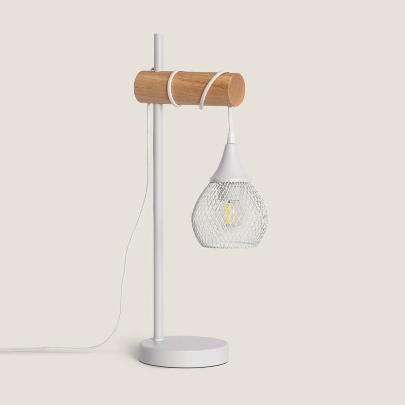 Candeeiro de Mesa de Metal e Madeira Monah