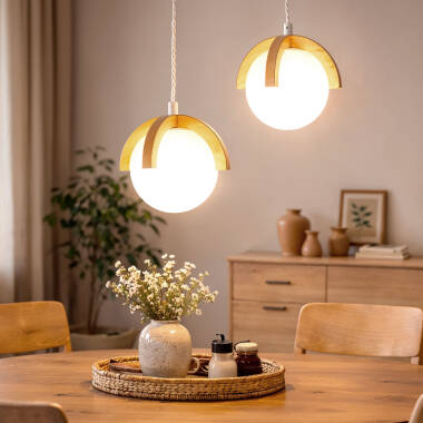 Imagem de Candeeiro Suspenso Madeira e Vidro Platón