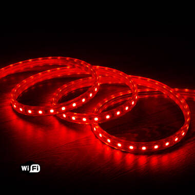 Tira LED WiFi 220V AC 60 LED/m Rojo IP65 a Medida Ancho 14mm Corte cada 100 cm