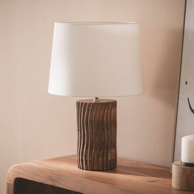 elegante Candeeiro de Mesa Madeira Shruti ILUZZIA