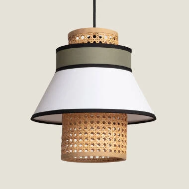 Candeeiro Suspenso em Tecido e Ratán Kufila
