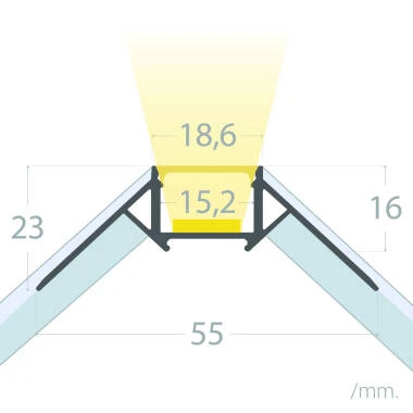 Perfil Alumínio Integração em Gesso / Pladur Esquina Arista para Tira LED até 15 mm
