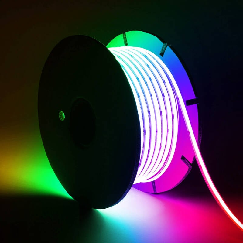 Imagen de Tira LED RGB 220V WCOB 420 LED/m BOBINA 50m 15W/m SILICONE FLEX Ancho 12mm IP65 Corte 50cm