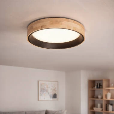 Plafón LED 20W Circular em Madeira e Alumínio Ø470 mm CCT Selecionável Dari