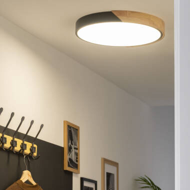 Plafón LED 24W Circular Madeira e Alumínio Ø418 mm CCT Selecionável Semi-Dari