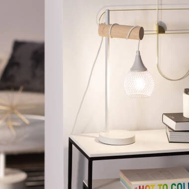 Candeeiro de Mesa de Metal e Madeira Monah