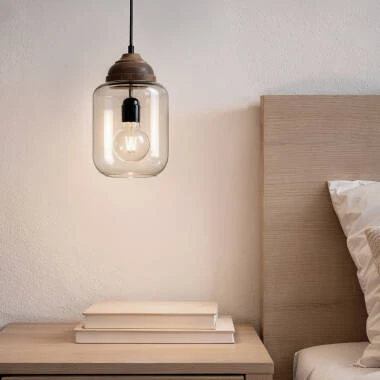 Lámpara Colgante Madera y Cristal Amber Dallas  ILUZZIA