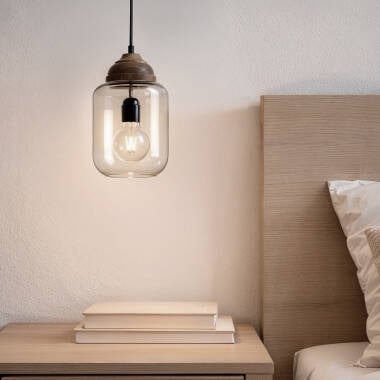 Imagem de Candeeiro Suspenso Madeira e Vidro Amber Dallas