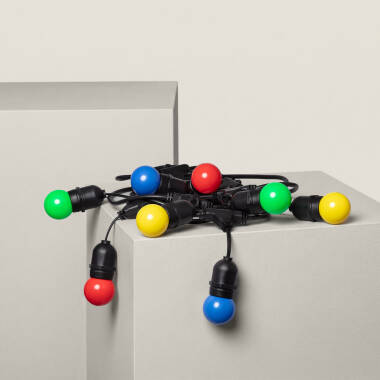 Kit Grinalda Waterproof 5,5m Preto + 8 Lâmpadas LED E27 G45 3W Coloridas