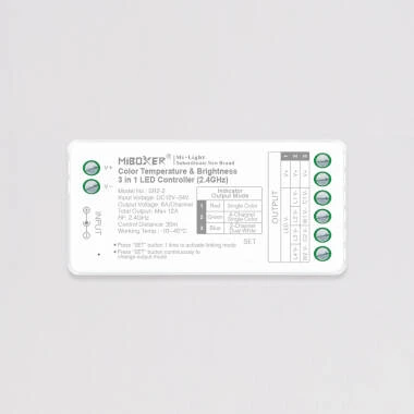 Controlador Tira LED Monocolor/CCT 12-24V MiBoxer SR2-2 Compatible con Mando RF