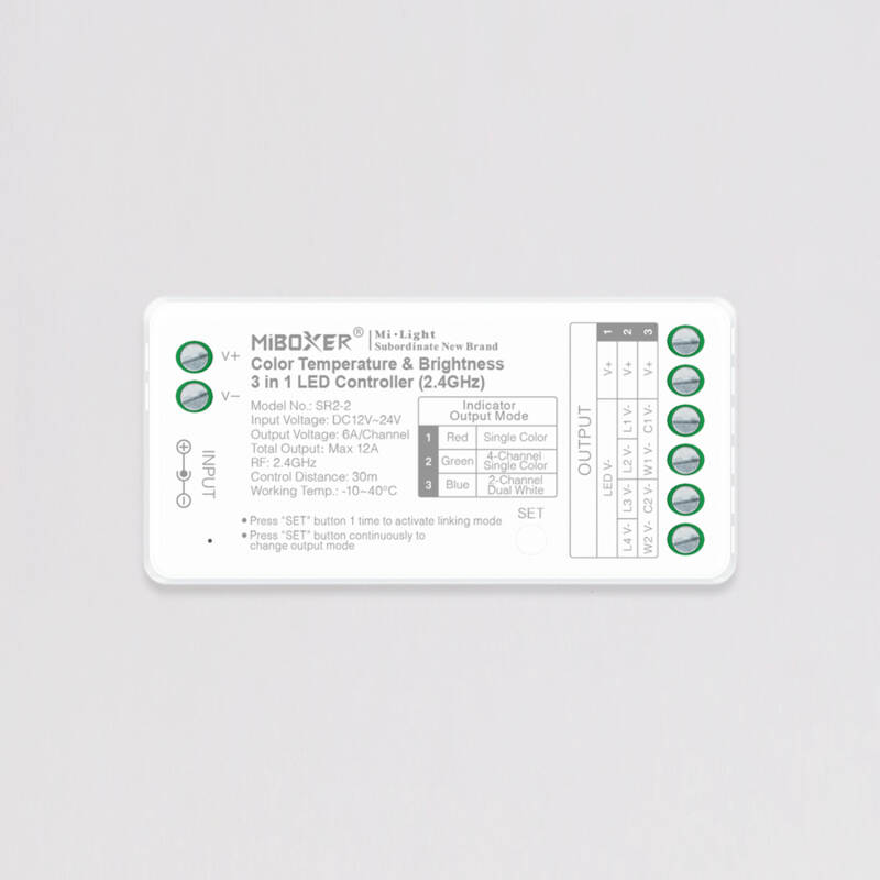 Imagem de Controlador de Fita LED Monocromática/CCT 12-24 V MiBoxer SR2-2 Compatível com Comando RF
