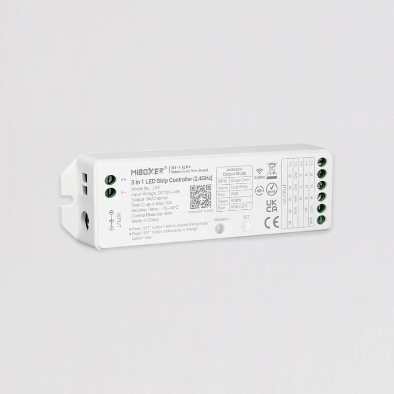 Imagem de Controlador de Fita LED Mônocromática/CCT/RGB/RGBW/RGB+CCT 12-24-48 V MiBoxer LS2 Compatível com Controlo Remoto RF