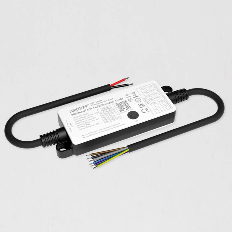 Imagen de Controlador Tira LED Monocolor/CCT/RGB/RGBW/RGB+CCT 12-24V MiBoxer SR5-P IP66 Compatible con Mando RF