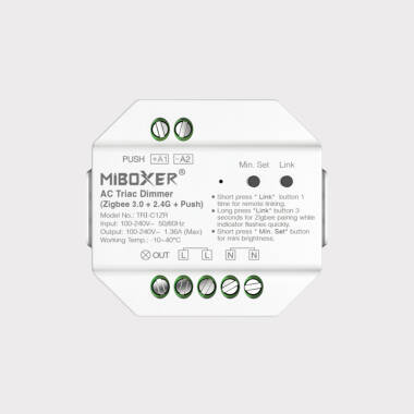 Regulador LED TRIAC Zigbee MiBoxer TRI-C1ZR Compatível com comando RF e botão