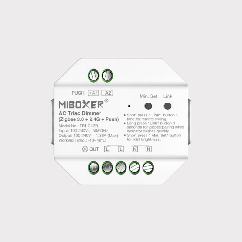Imagem de Regulador LED TRIAC Zigbee MiBoxer TRI-C1ZR Compatível com comando RF e botão