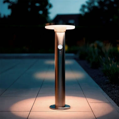 Baliza Solar Exterior LED 6W Superficie Pie 45cm con Detector de Movimiento Helios Inox