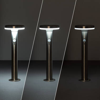 Imagem de Baliza Solar Exterior LED 6W Superfície de Pé 45cm com Detetor de Movimento Helios Inox