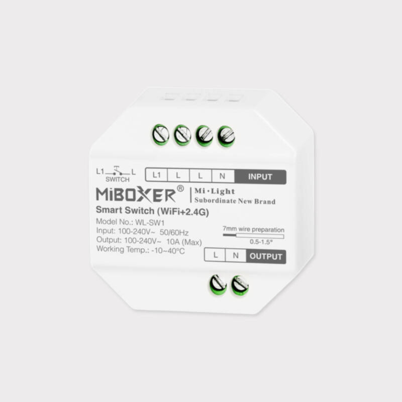 Imagem de Interruptor Inteligente Wi-Fi com Relé, Telerruptor e LED MiBoxer Compatível com Interruptor Pulsador/Simples WL-SW1
