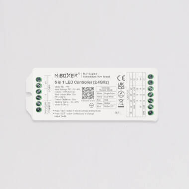 Controlador para fita LED monocromática/CCT/RGB/RGBW/RGB+CCT 12-24-48 V MiBoxer PR5 High Power Compa
