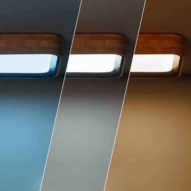 Imagen de Plafón LED 15W Cuadrado Madera y Aluminio 370x370 mm CCT Seleccionable Dari