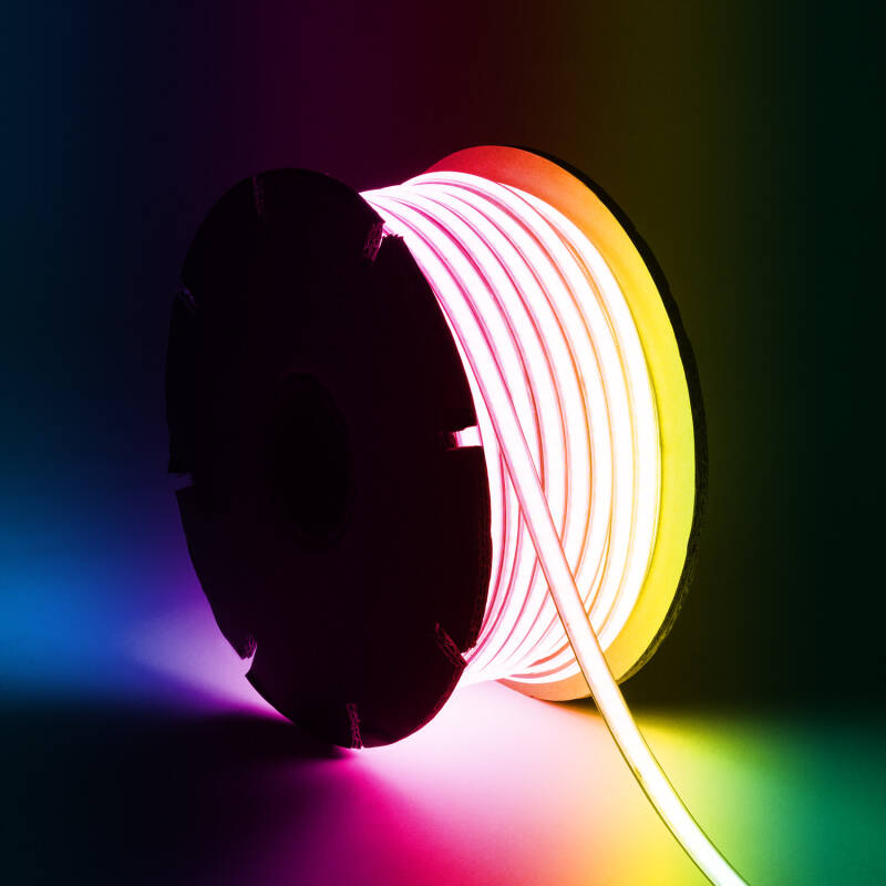Imagen de Tira LED RGB 220V WCOB 420 LED/m BOBINA 50m 15W/m SILICONE FLEX Ancho 12mm IP65 Corte 50cm