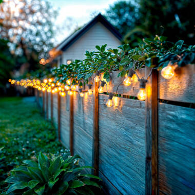 Kit Grinalda Luzes Exterior 10m Preto + 10 Lâmpadas Filamento LED E27 24V