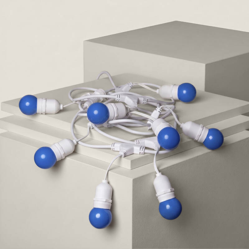 Imagem de Kit Grinalda Waterproof 5,5m Branco + 8 lâmpadas LED E27 G45 3W Coloridas 