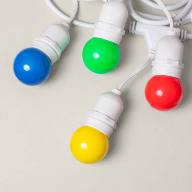 Imagem de Kit Grinalda Waterproof 5,5m Branco + 8 lâmpadas LED E27 G45 3W Coloridas 
