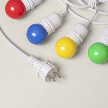 Imagem de Kit Grinalda Waterproof 5,5m Branco + 8 lâmpadas LED E27 G45 3W Coloridas 