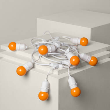 Kit Grinalda Waterproof 5,5m Branco + 8 lâmpadas LED E27 G45 3W Coloridas