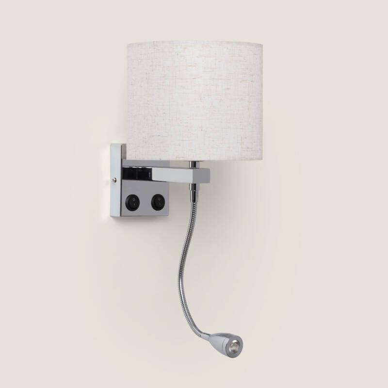Imagen de Aplique de Pared con Pantalla Metal y Lino con Luz de Lectura Ozu