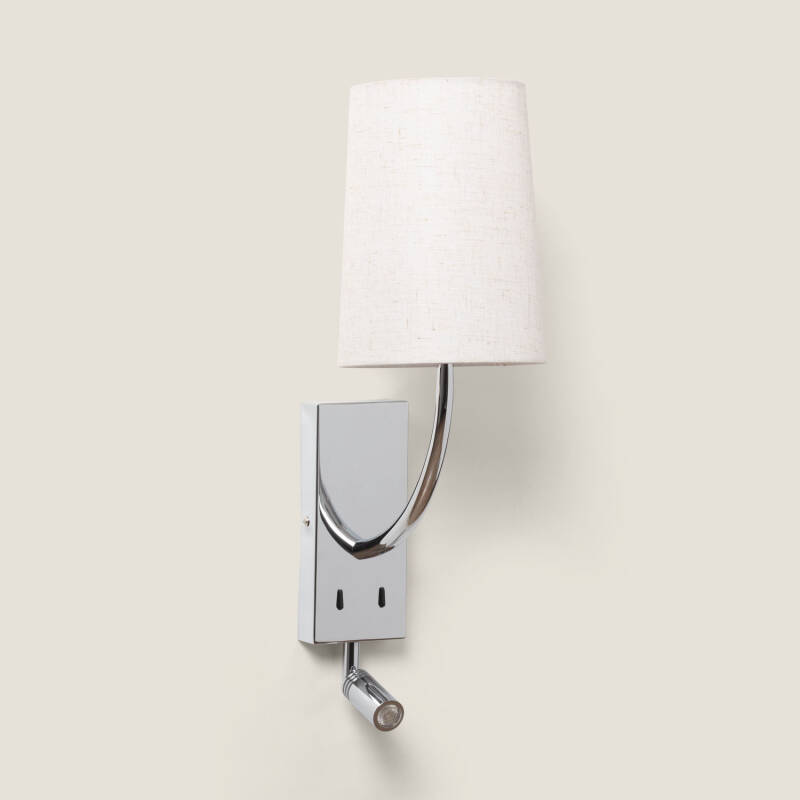 Imagen de Aplique de Pared con Pantalla de Metal y Lino con Luz de Lectura Suite