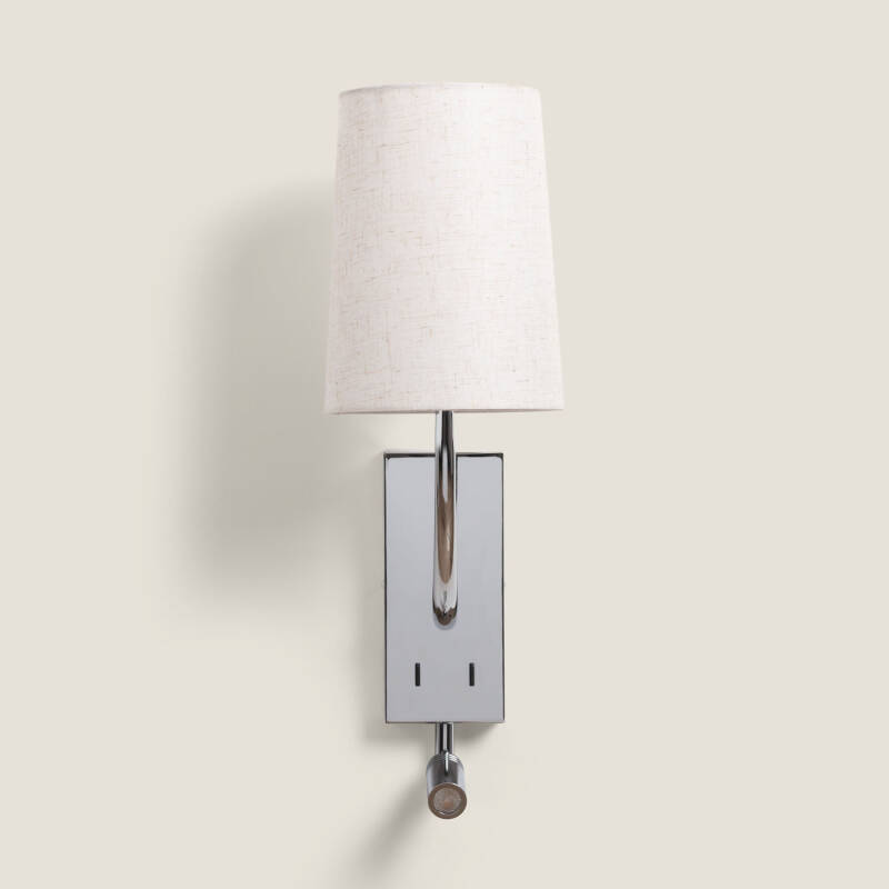 Imagen de Aplique de Pared con Pantalla de Metal y Lino con Luz de Lectura Suite