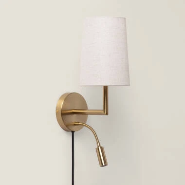 Aplique de Pared con Pantalla Metal y Lino con Luz de Lectura Anji