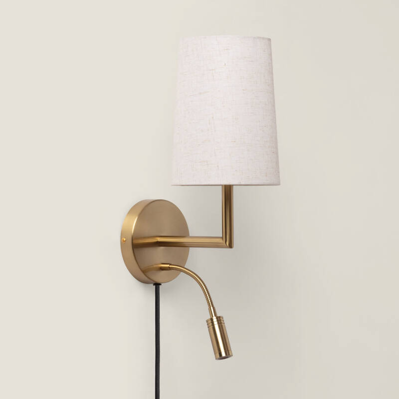 Imagen de Aplique de Pared con Pantalla Metal y Lino con Luz de Lectura Anji