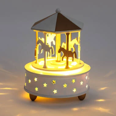 Imagem de Carrossel Decorativo de Natal com LED em Madeira Celeste