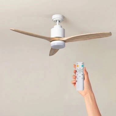 Ventilador de Techo Exterior LED Mersin Blanco Madera 132cm Motor DC