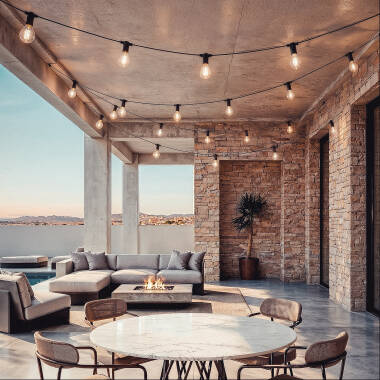 Imagem de Kit Grinalda Luzes Exterior IP44 10m Preto + 10 Lâmpadas Filamento LED B22 2W A60
