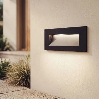 Baliza Exterior LED 7W Empotrable Pared Rectangular Aluminio Negro Groult