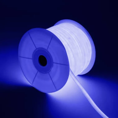 Fita LED Neon Regulável 220V ROLO 50m Azul Circular 360 9W/m Corte 100cm IP67