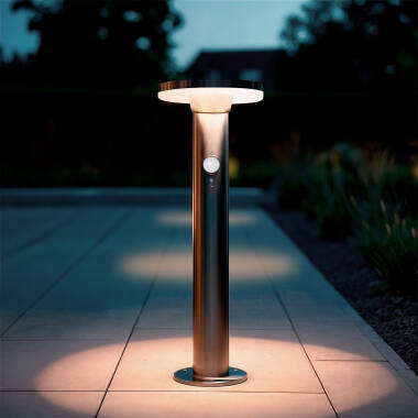 Imagen de Baliza Solar Exterior LED 6W Superficie Pie 45cm con Detector de Movimiento Helios Inox