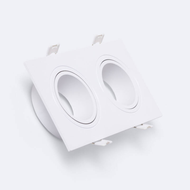 Imagem de Aro Downlight Quadrado Branco para Duas Lâmpadas LED GU10 / GU5.3 Corte 75x155 mm